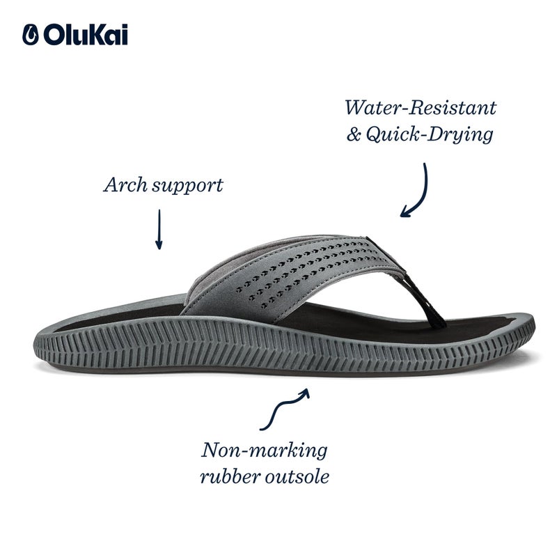 OLUKAI Ulele Men's Beach Sandals, Water Resistant Flip Flops, Arch Support & Comfort Fit, Lightweight & Durable, Enhanced Grip & Traction, Dk Shadow/Black, 8 - Image 4